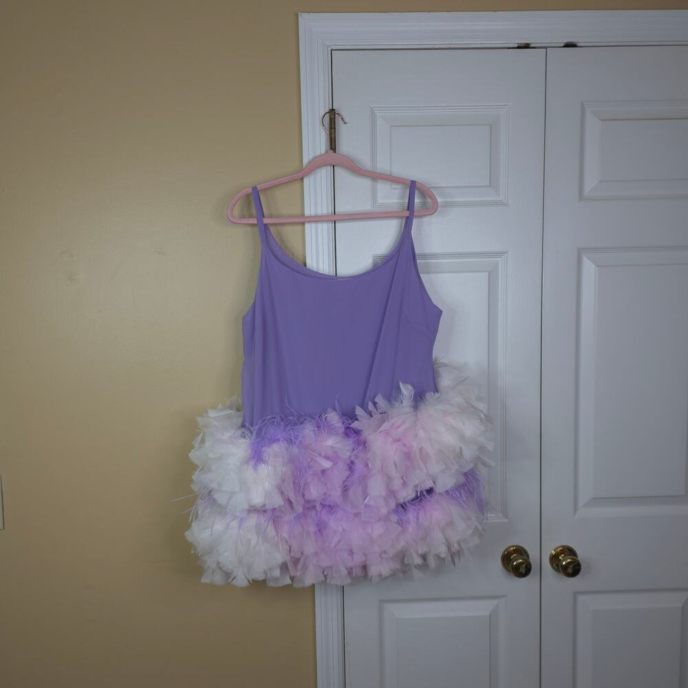 Cowgirl Heaven Purple Tiered Ruffle Tulle Tutu Feather Mini Dress OS